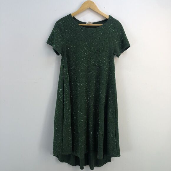 CHRISTMAS WOMEN DRESS Green Holiday Sparkly Dress LuLaRoe Carly Hi/Low XSmall - Picture 1 of 9